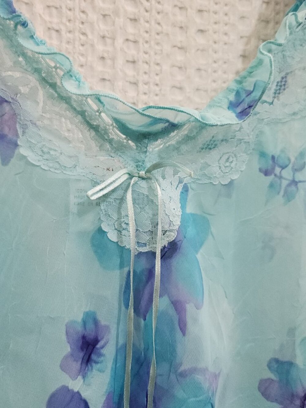 Private Luxuries Y2K Sheer Fairy Floral Lace Trim Crop Tank Aqua Blue Size Large - Picture 5 of 15